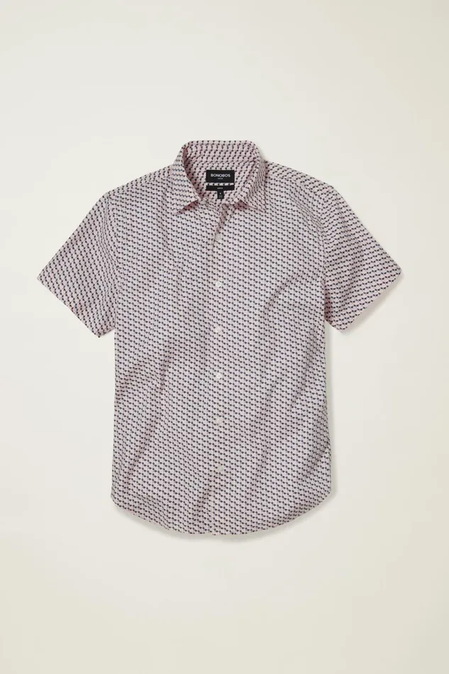Men Casual Shirts Bonobos Riviera Short Sleeve Shirt Pink Dragonfly Geo
