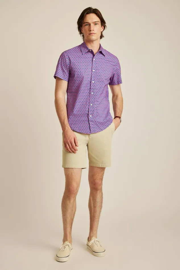 Men Casual Shirts Bonobos Riviera Short Sleeve Shirt Pink Flamingo Frenzy