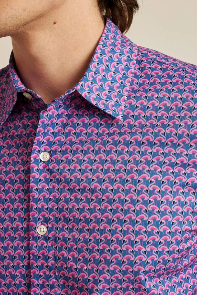 Men Casual Shirts Bonobos Riviera Short Sleeve Shirt Pink Flamingo Frenzy