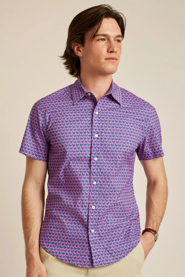Men Casual Shirts Bonobos Riviera Short Sleeve Shirt Pink Flamingo Frenzy