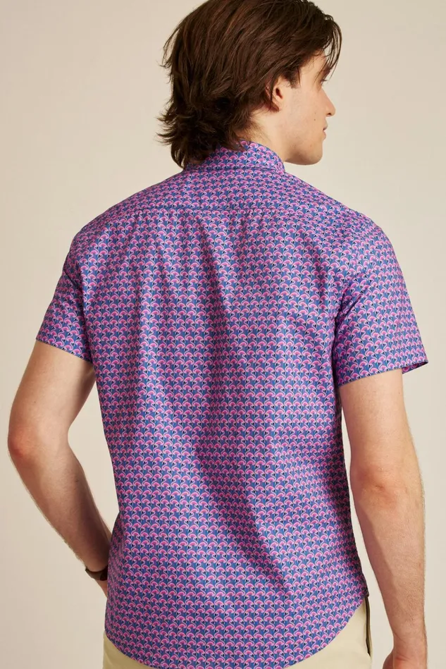 Men Casual Shirts Bonobos Riviera Short Sleeve Shirt Pink Flamingo Frenzy