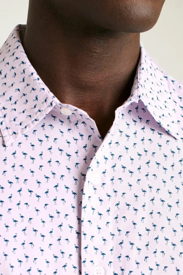 Men Casual Shirts Bonobos Riviera Short Sleeve Shirt Purple Micro Flamingo