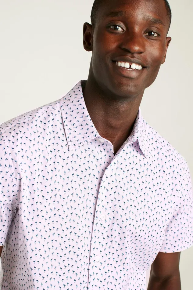 Men Casual Shirts Bonobos Riviera Short Sleeve Shirt Purple Micro Flamingo