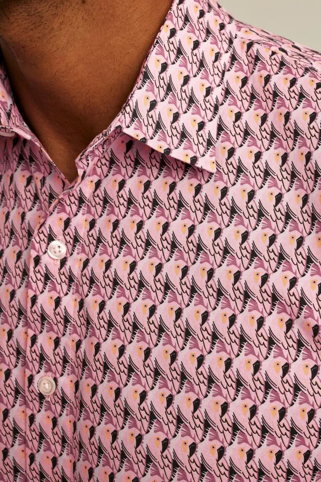 Men Casual Shirts Bonobos Riviera Short Sleeve Shirt Purple Party Parrots