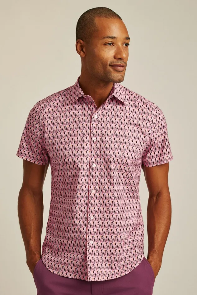 Men Casual Shirts Bonobos Riviera Short Sleeve Shirt Purple Party Parrots