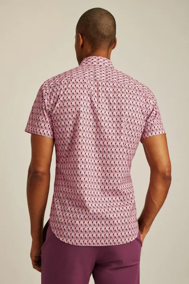 Men Casual Shirts Bonobos Riviera Short Sleeve Shirt Purple Party Parrots