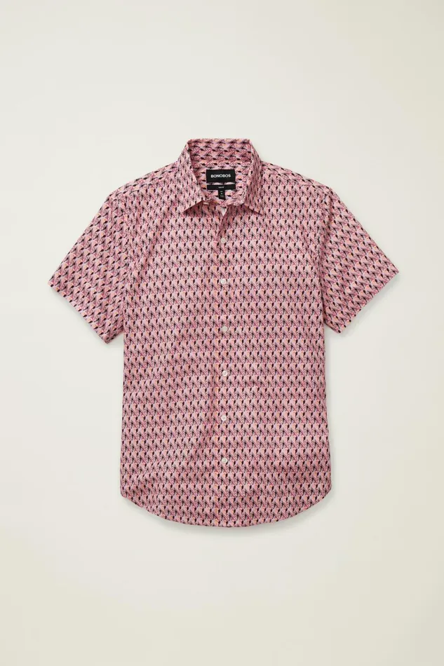 Men Casual Shirts Bonobos Riviera Short Sleeve Shirt Purple Party Parrots