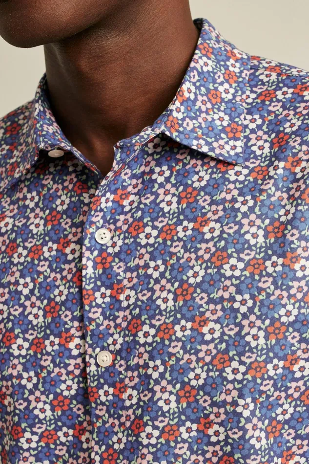 Men Casual Shirts Bonobos Riviera Short Sleeve Shirt Red And Blue Floral Collage
