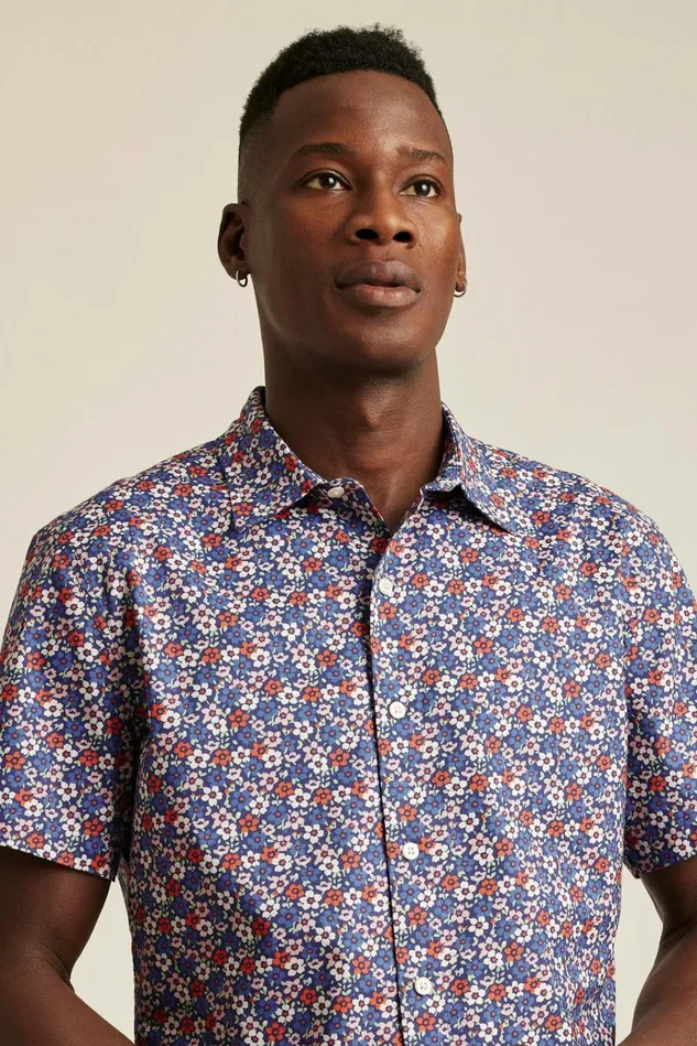 Men Casual Shirts Bonobos Riviera Short Sleeve Shirt Red And Blue Floral Collage