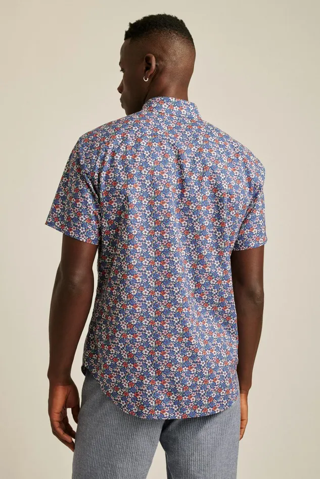 Men Casual Shirts Bonobos Riviera Short Sleeve Shirt Red And Blue Floral Collage