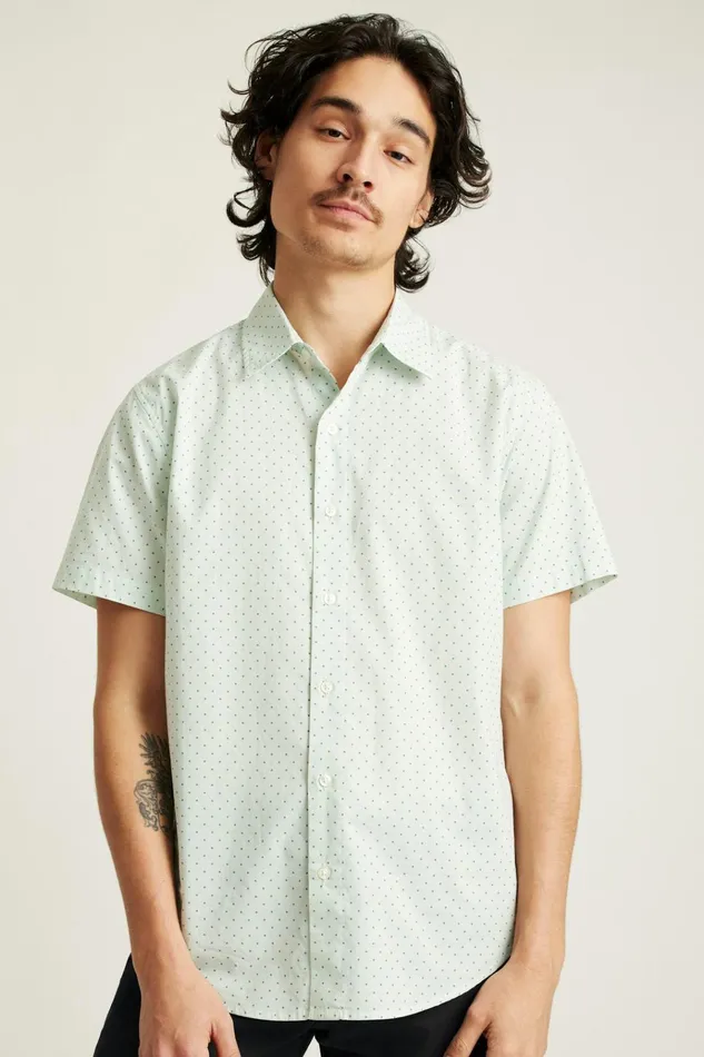 Men Casual Shirts Bonobos Riviera Short Sleeve Shirt Sage Green Dot