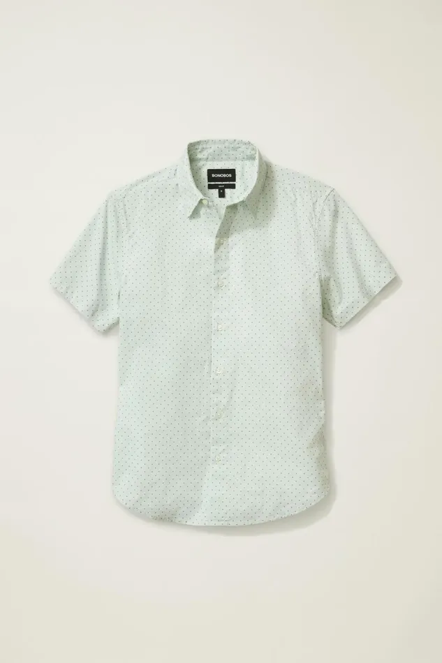 Men Casual Shirts Bonobos Riviera Short Sleeve Shirt Sage Green Dot