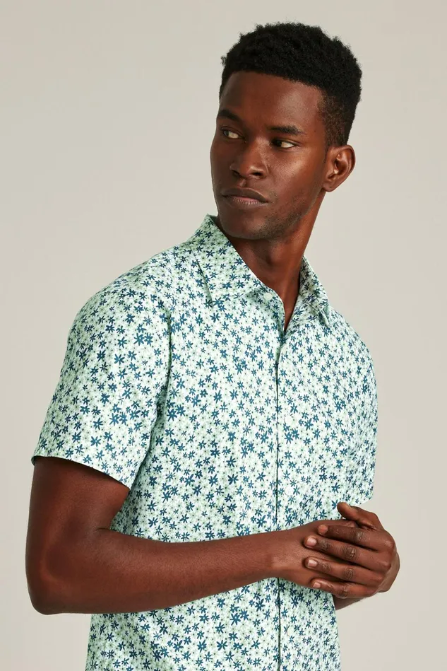 Men Casual Shirts Bonobos Riviera Short Sleeve Shirt Sage Green Parker Floral