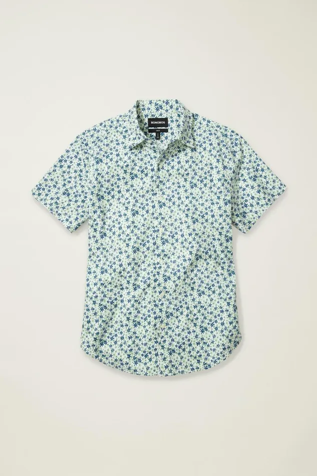 Men Casual Shirts Bonobos Riviera Short Sleeve Shirt Sage Green Parker Floral