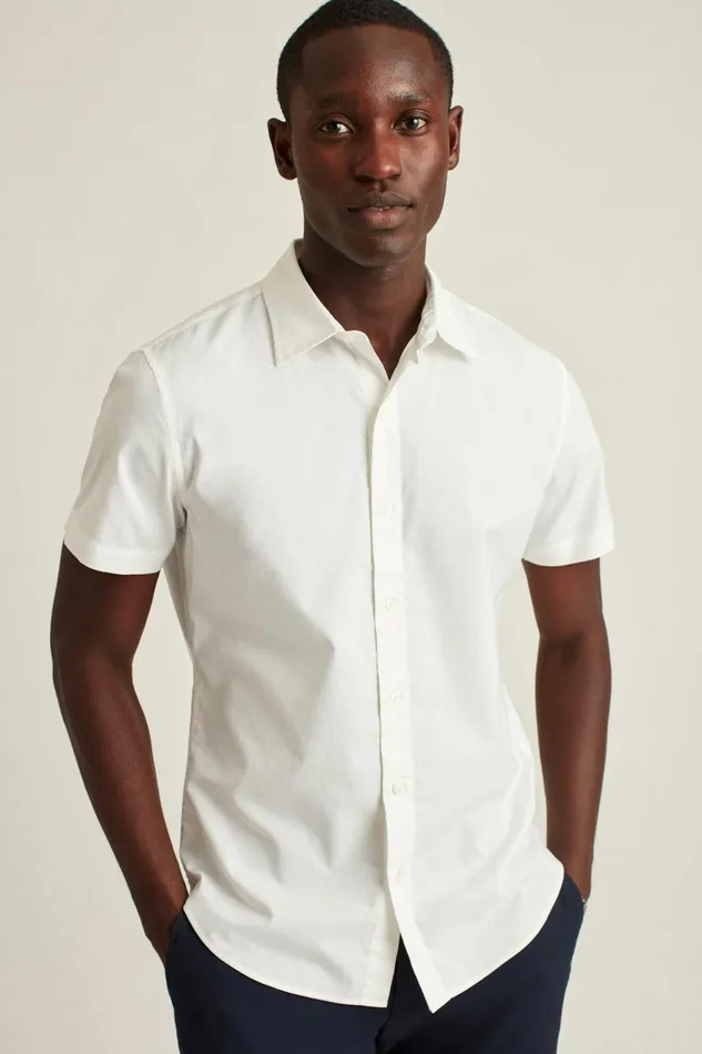 Men Casual Shirts Bonobos Riviera Short Sleeve Shirt Solid White