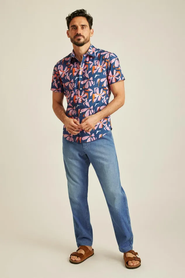 Men Casual Shirts Bonobos Riviera Short Sleeve Shirt Spring Twilight Hibiscus