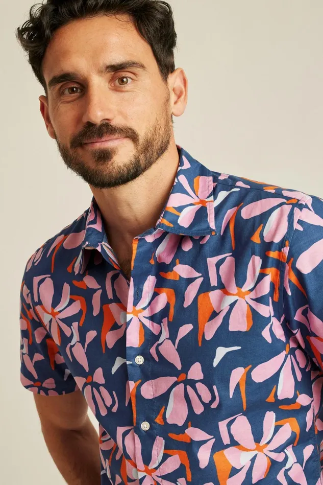 Men Casual Shirts Bonobos Riviera Short Sleeve Shirt Spring Twilight Hibiscus