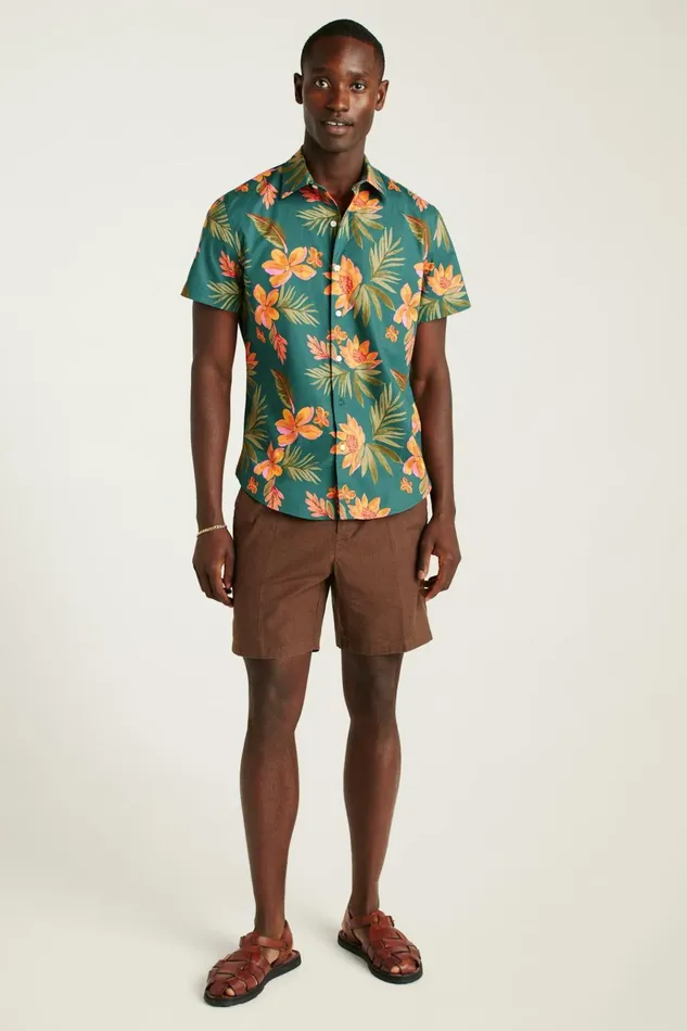 Men Casual Shirts Bonobos Riviera Short Sleeve Shirt Teal Sunset Floral