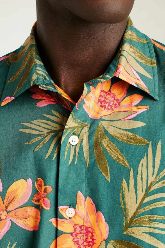 Men Casual Shirts Bonobos Riviera Short Sleeve Shirt Teal Sunset Floral
