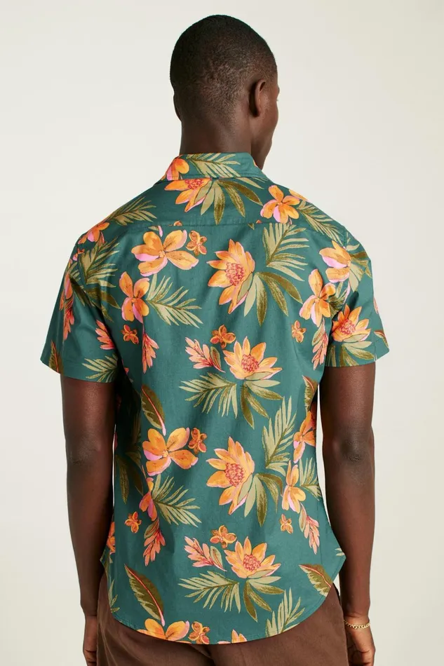 Men Casual Shirts Bonobos Riviera Short Sleeve Shirt Teal Sunset Floral