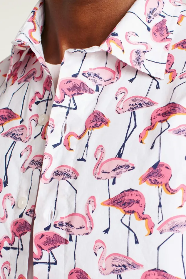 Men Casual Shirts Bonobos Riviera Short Sleeve Shirt White Flamingo Phil
