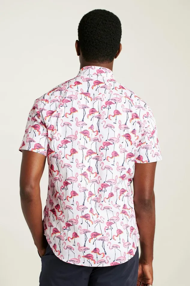 Men Casual Shirts Bonobos Riviera Short Sleeve Shirt White Flamingo Phil