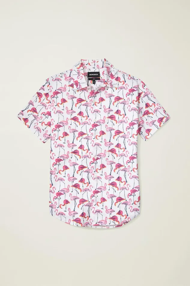 Men Casual Shirts Bonobos Riviera Short Sleeve Shirt White Flamingo Phil