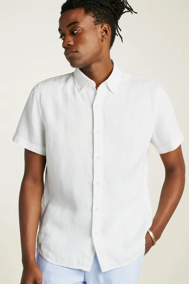 Men Casual Shirts Bonobos Riviera Short Sleeve Shirt White Linen