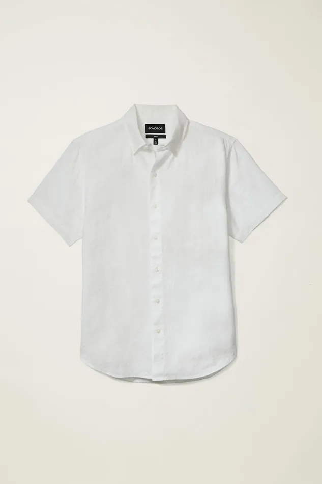 Men Casual Shirts Bonobos Riviera Short Sleeve Shirt White Linen