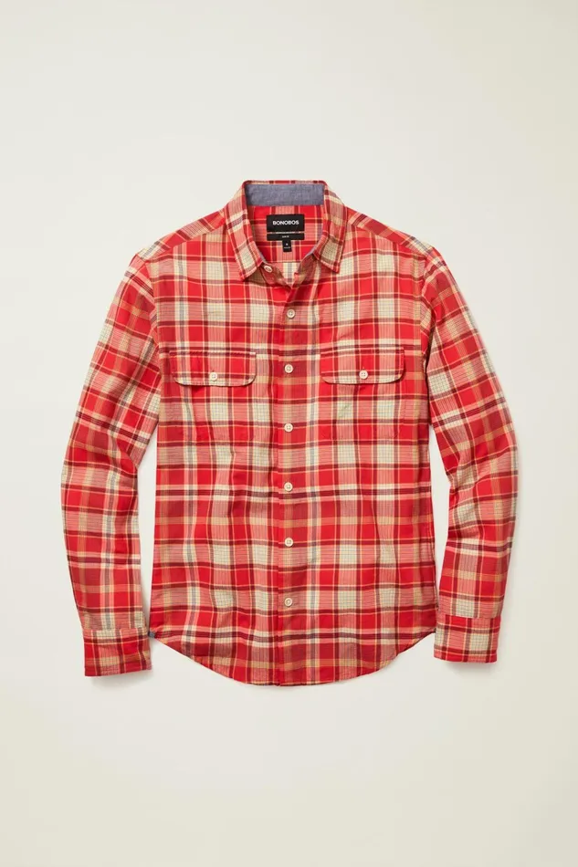 Men Casual Shirts Bonobos Seasonal Casual Shirts Red Plaid