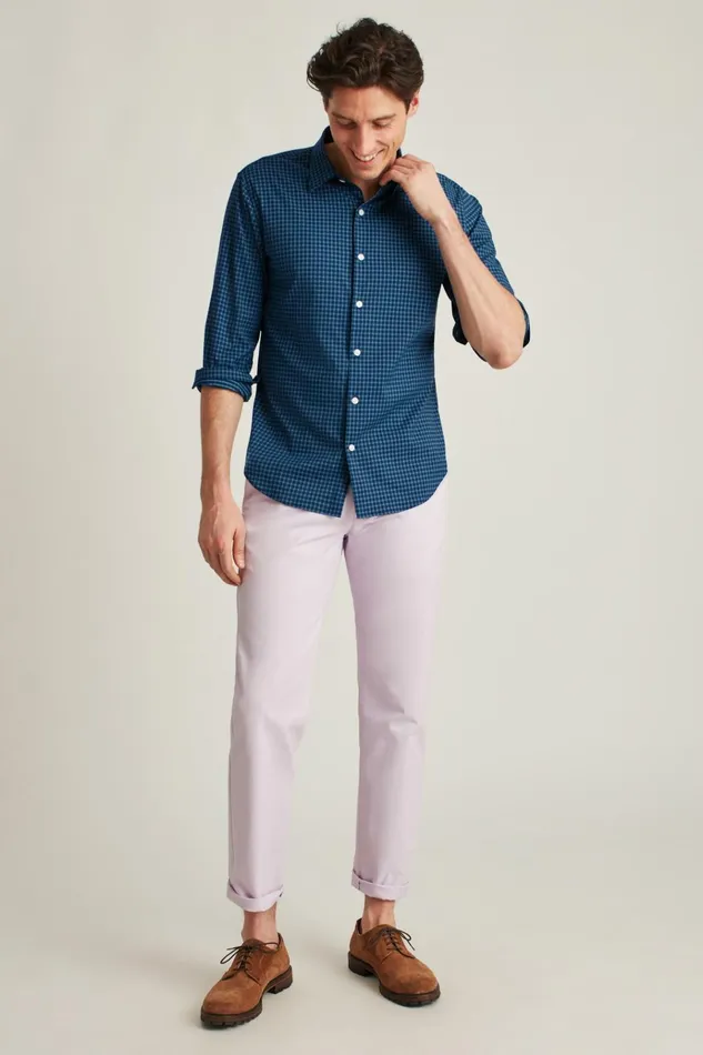 Men Casual Shirts Bonobos Tech Button Down Shirt Blue Starboard Check