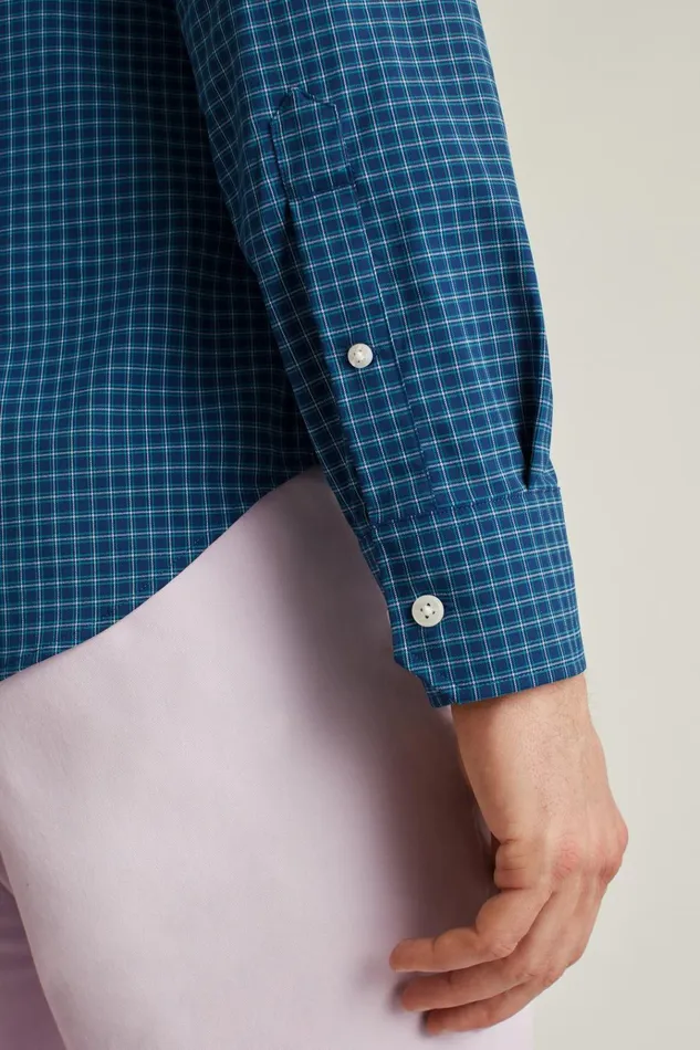 Men Casual Shirts Bonobos Tech Button Down Shirt Blue Starboard Check