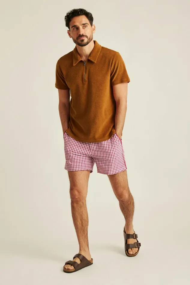 Men Casual Shorts Bonobos Boardwalk Swim Short Red And White Gingham