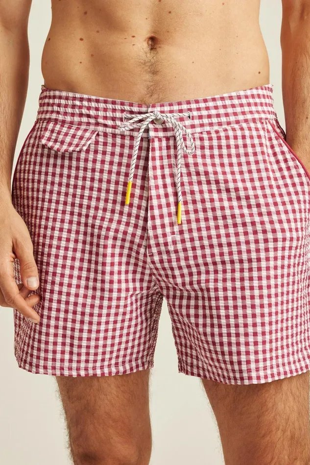 Men Casual Shorts Bonobos Boardwalk Swim Short Red And White Gingham