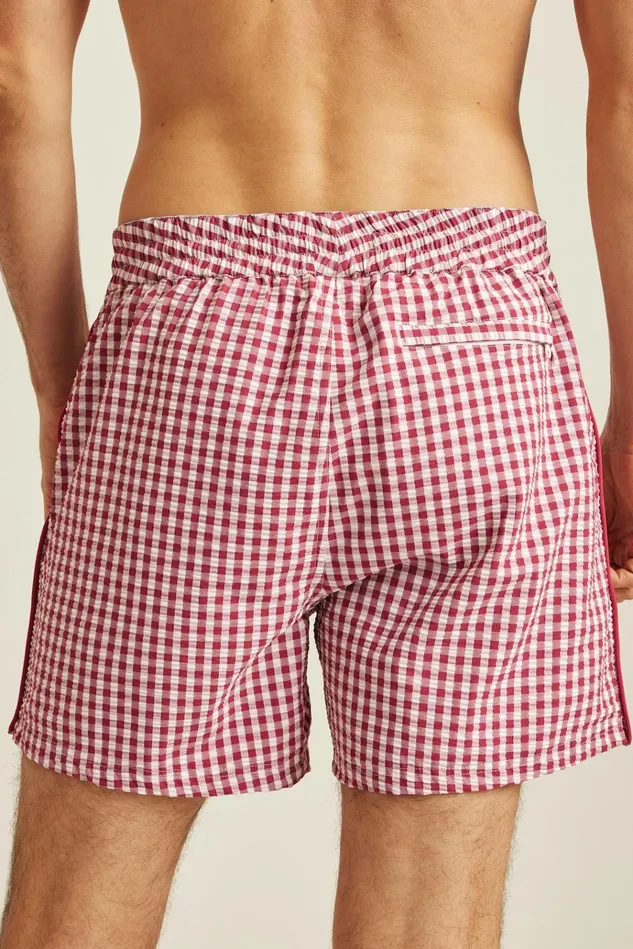 Men Casual Shorts Bonobos Boardwalk Swim Short Red And White Gingham