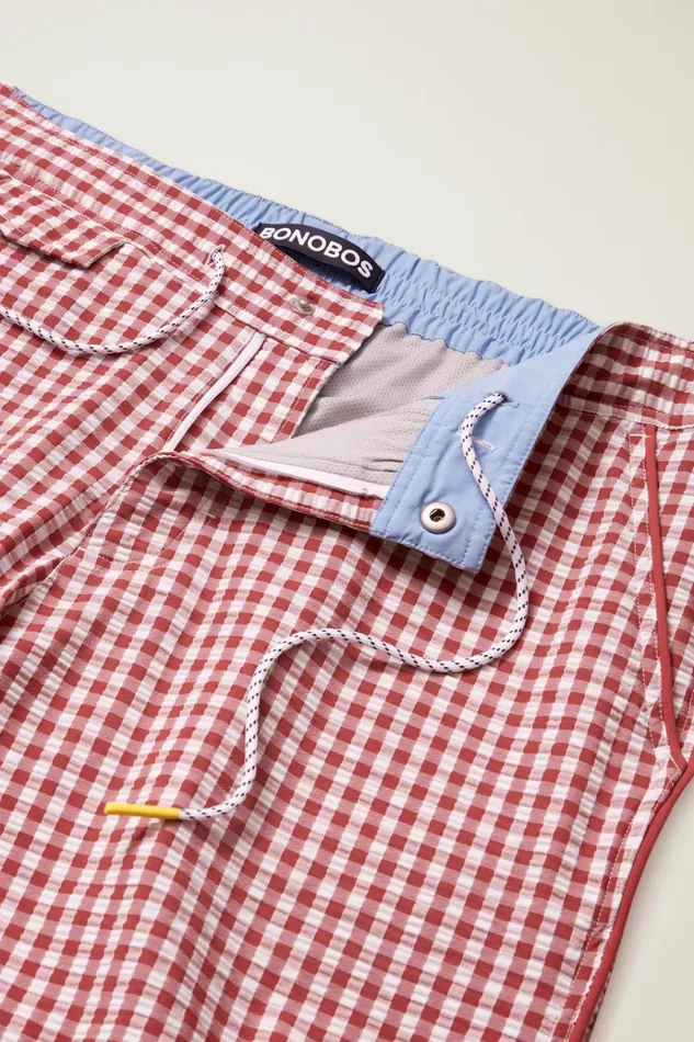Men Casual Shorts Bonobos Boardwalk Swim Short Red And White Gingham