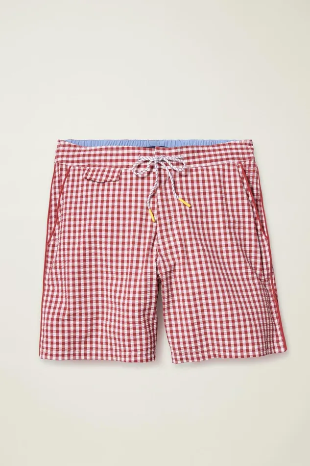Men Casual Shorts Bonobos Boardwalk Swim Short Red And White Gingham