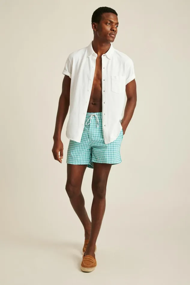 Men Casual Shorts Bonobos Boardwalk Swim Short Teal And White Gingham