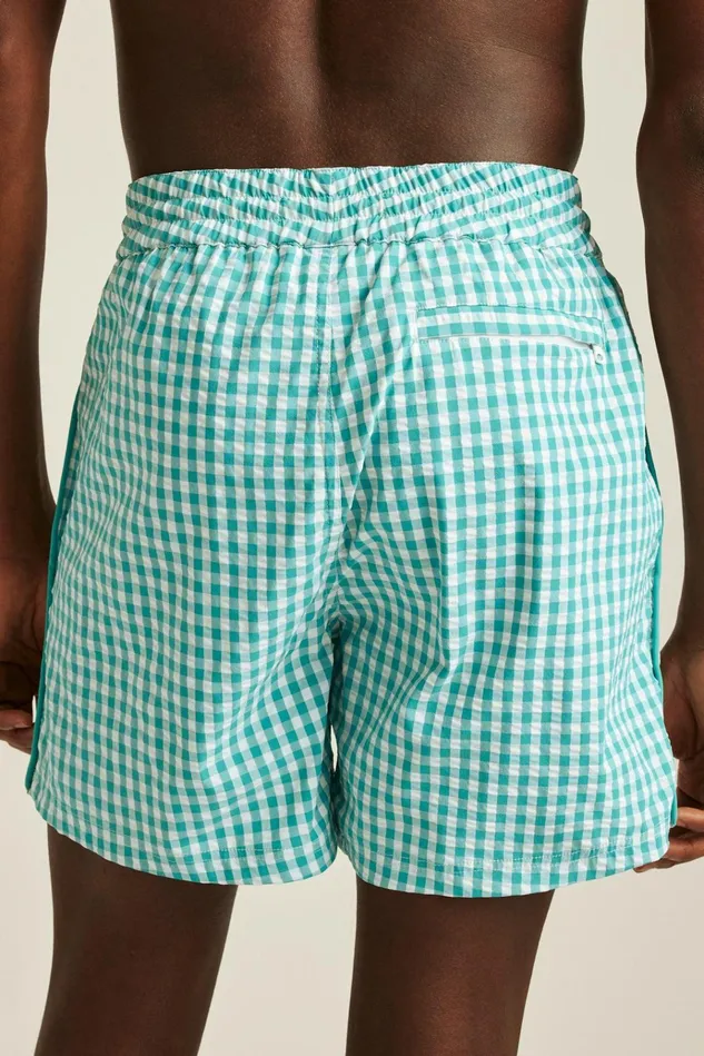 Men Casual Shorts Bonobos Boardwalk Swim Short Teal And White Gingham