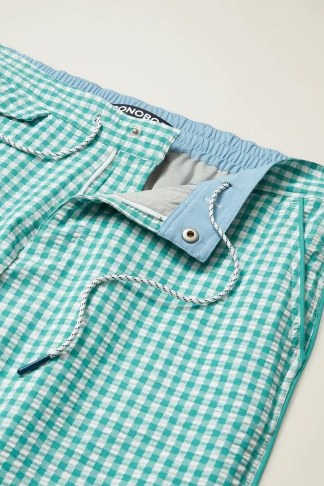 Men Casual Shorts Bonobos Boardwalk Swim Short Teal And White Gingham