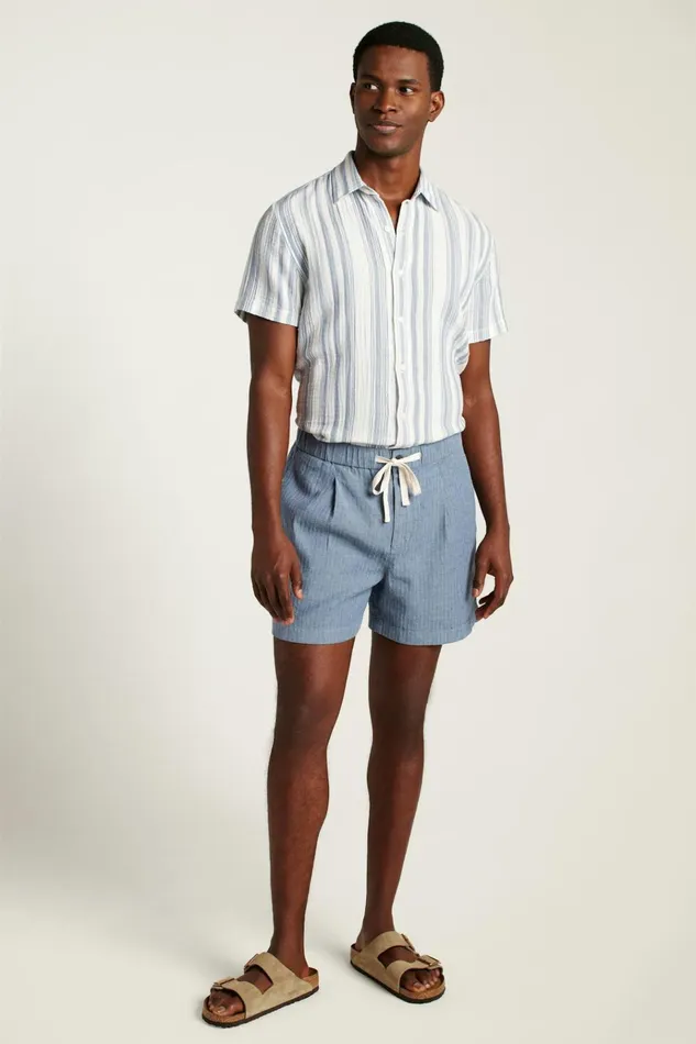 Men Casual Shorts Bonobos Linen Blend Boardwalk Short Sea Blue Stripe