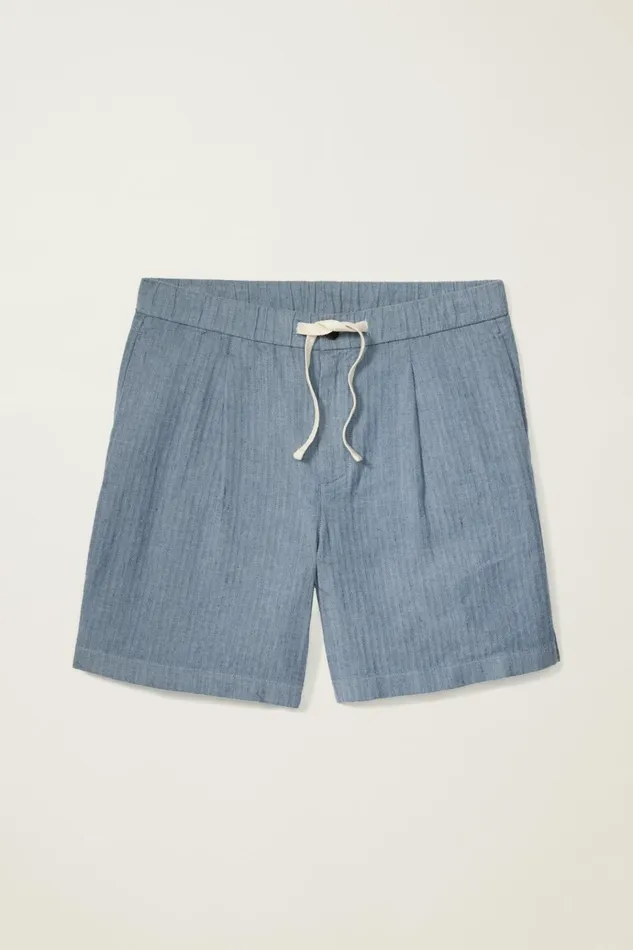 Men Casual Shorts Bonobos Linen Blend Boardwalk Short Sea Blue Stripe