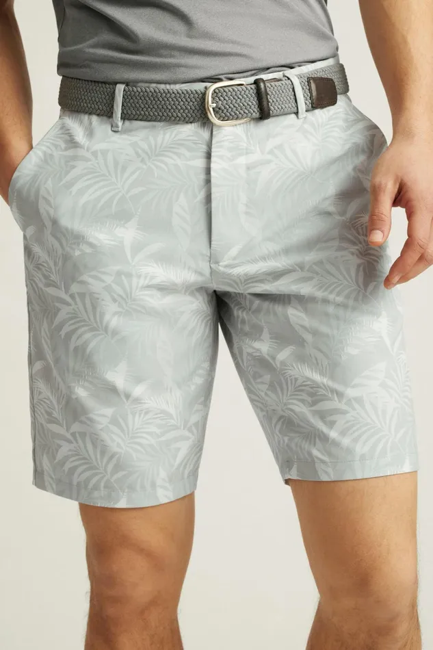 Men Casual Shorts Bonobos Performance Link Shorts Breezy Leaves Grey Print