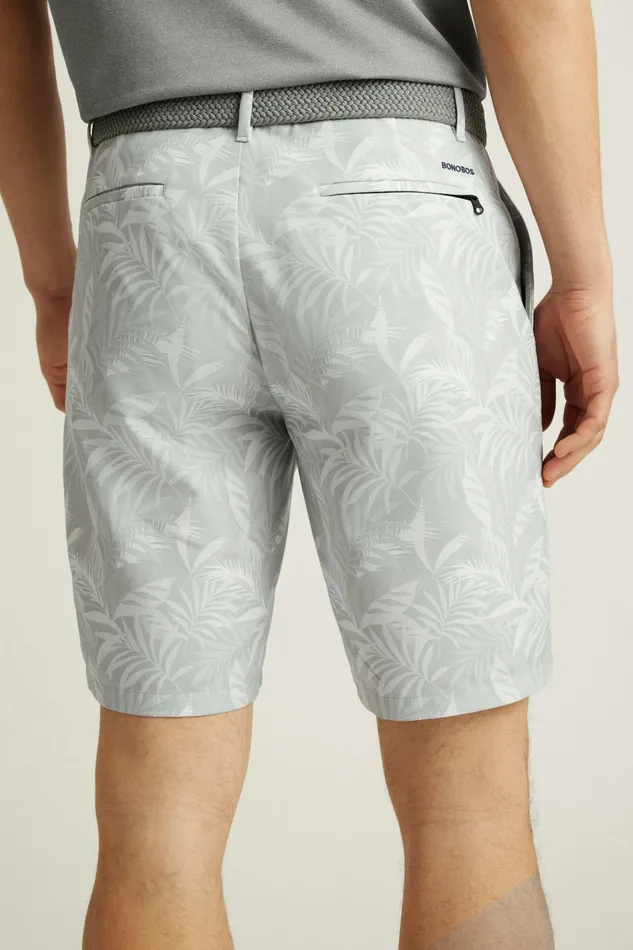 Men Casual Shorts Bonobos Performance Link Shorts Breezy Leaves Grey Print