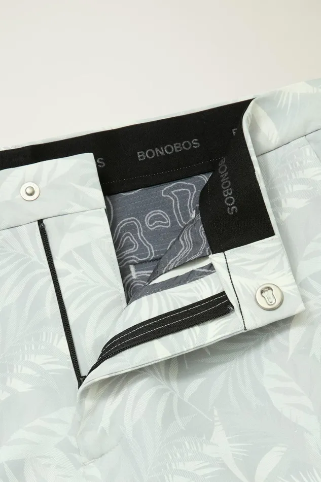 Men Casual Shorts Bonobos Performance Link Shorts Breezy Leaves Grey Print