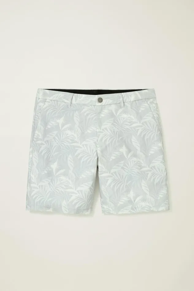 Men Casual Shorts Bonobos Performance Link Shorts Breezy Leaves Grey Print