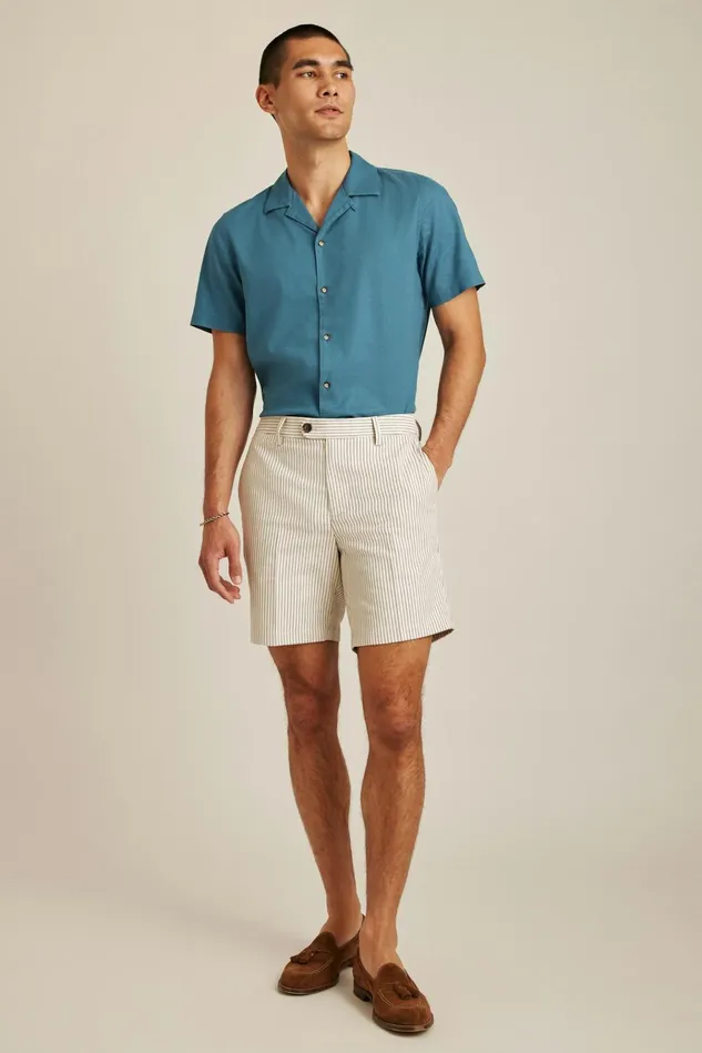 Men Chino Shorts Bonobos Italian Stretch Chino Shorts Stone Grey Navy Pinstripe