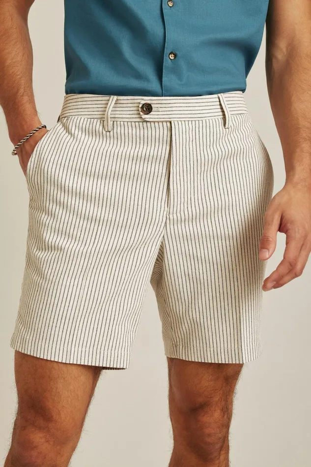 Men Chino Shorts Bonobos Italian Stretch Chino Shorts Stone Grey Navy Pinstripe