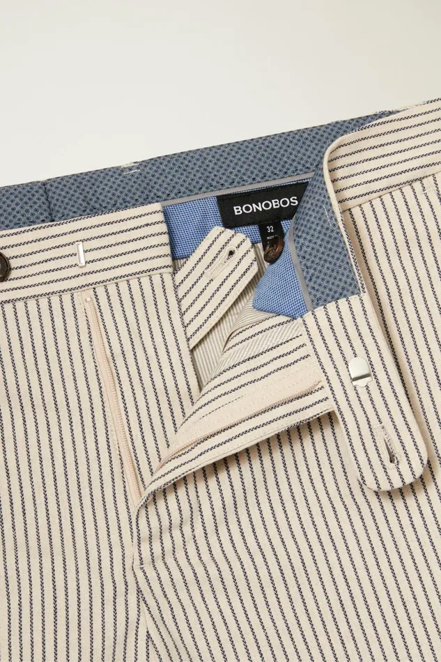 Men Chino Shorts Bonobos Italian Stretch Chino Shorts Stone Grey Navy Pinstripe