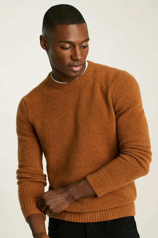Men Crew and VNeck Sweaters Bonobos Boucle Crew Neck Sweater Camel